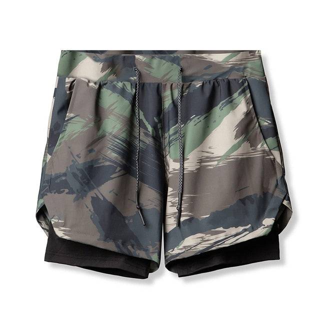 2022 Camo Running Shorts Men Double-deck Quick Dry Sportwear Shorts Fitness Jogging Workout Shorts Male Breathable Casual Shorts