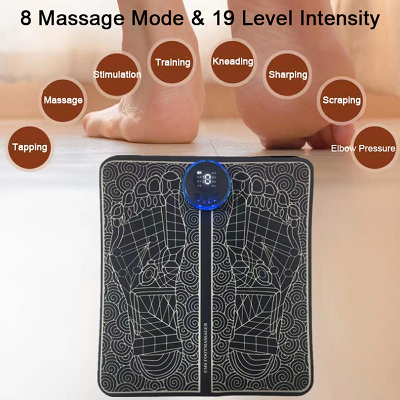 EMS Foot Massager Pad Reflexology Foot Acupoint Massage Muscle Stimulation Improve Blood Circulation Relief Pain USB Rechargeabl