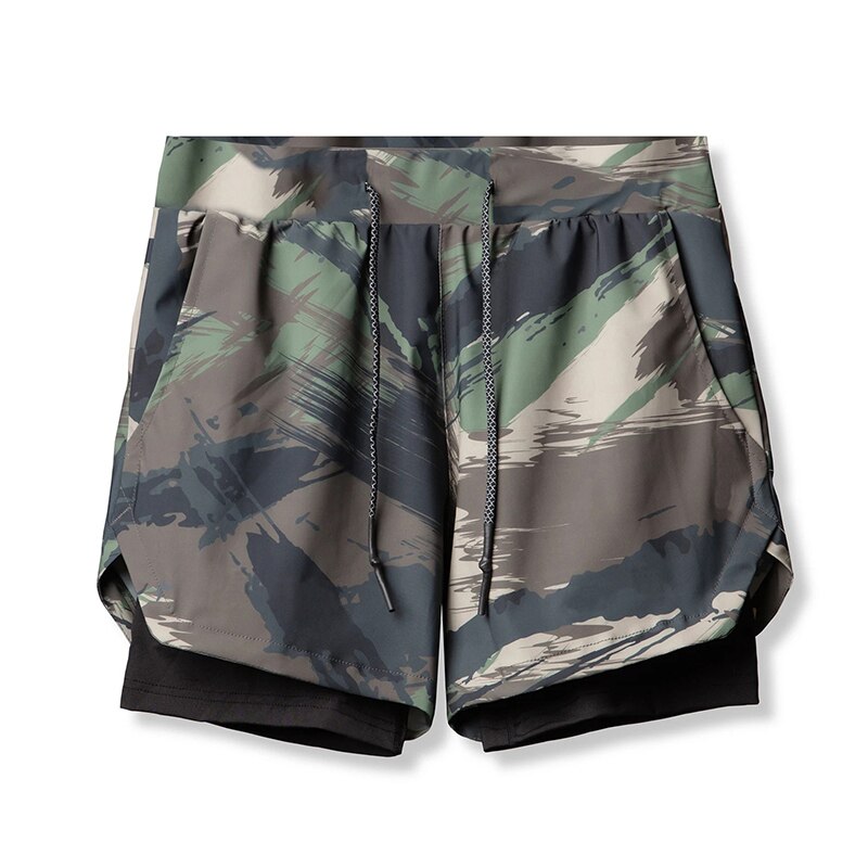2022 Camo Running Shorts Men Double-deck Quick Dry Sportwear Shorts Fitness Jogging Workout Shorts Male Breathable Casual Shorts